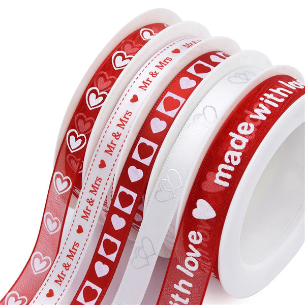 5pcs Love White and Red Ribbon