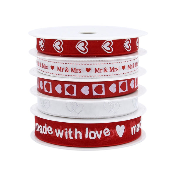 5pcs Love White and Red Ribbon