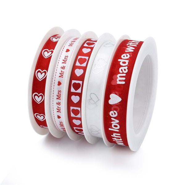 5pcs Love White and Red Ribbon