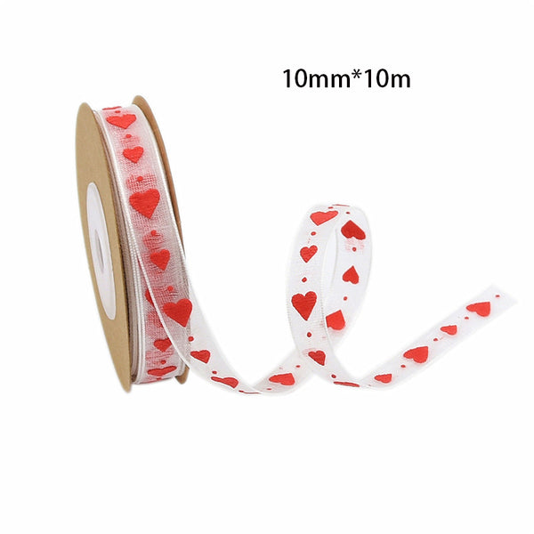 Valentine's Day Red Love Printed Yarn Ribbon