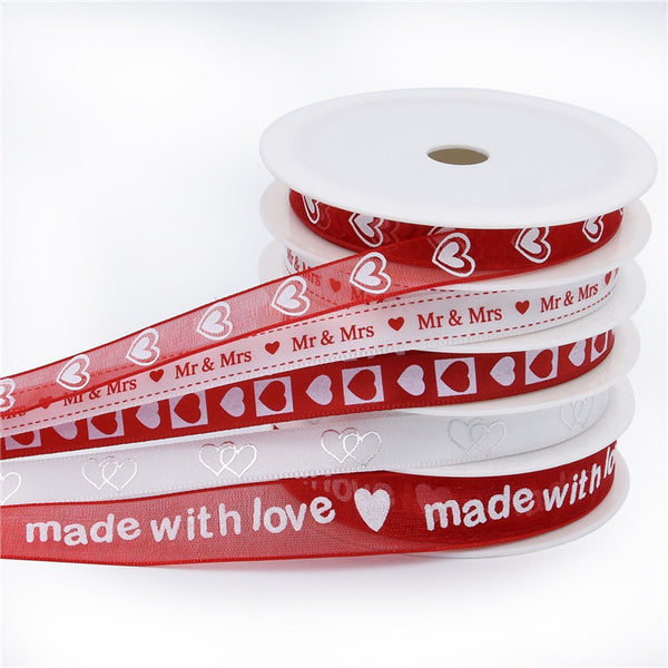 5pcs Love White and Red Ribbon