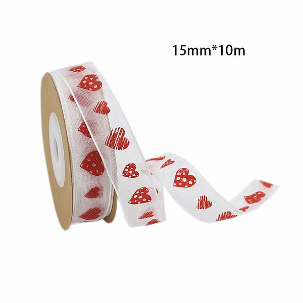 Valentine's Day Red Love Printed Yarn Ribbon
