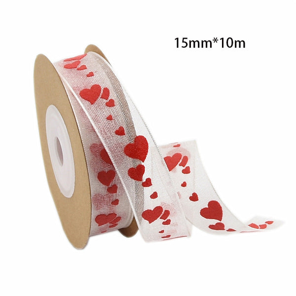 Valentine's Day Red Love Printed Yarn Ribbon