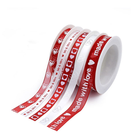 5pcs Love White and Red Ribbon