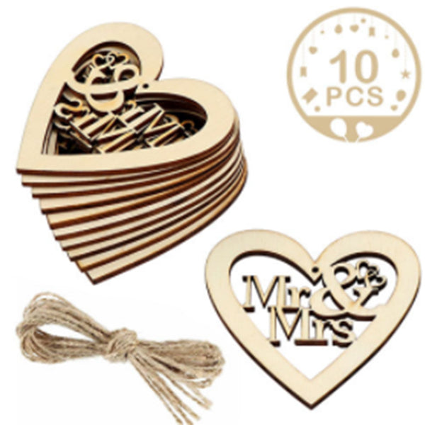 10Pcs Carved Love Wood Valentine's Day Pendants