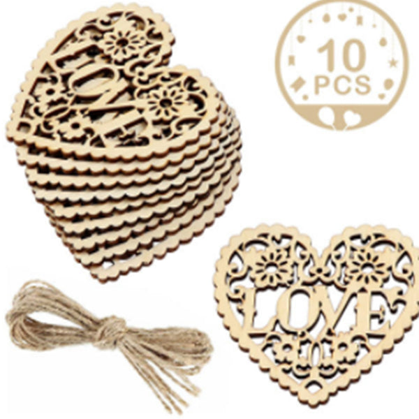 10Pcs Carved Love Wood Valentine's Day Pendants