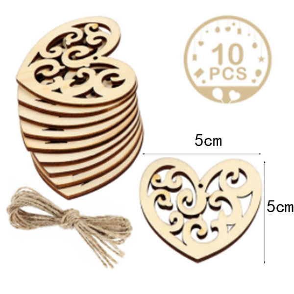 10Pcs Carved Love Wood Valentine's Day Pendants