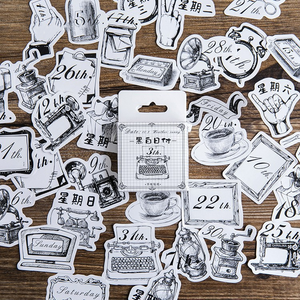 45PCS Black White Diary Decorative Stickers