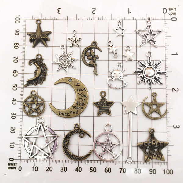 76pcs Alloy Star Moon Silver Pendants