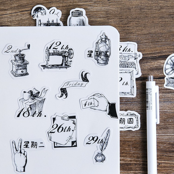 45PCS Black White Diary Decorative Stickers