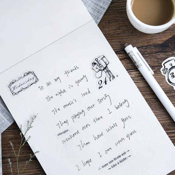 45PCS Black White Diary Decorative Stickers