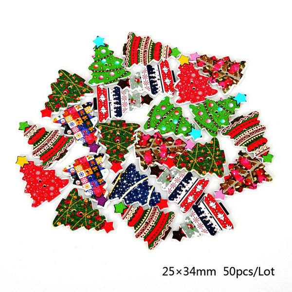 50pcs Christmas Cartoon Printed Buttons