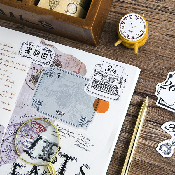 45PCS Black White Diary Decorative Stickers