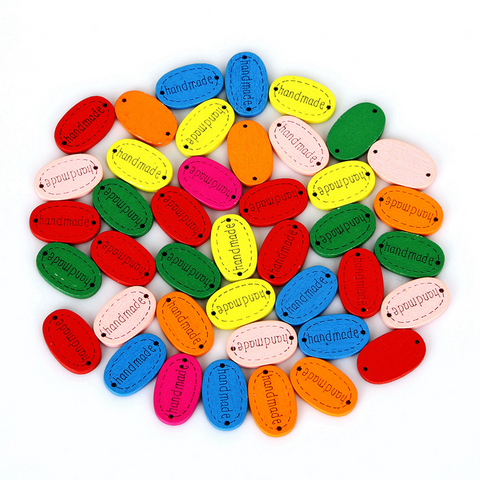 50pcs Oval Cartoon Printed Wooden Buttons