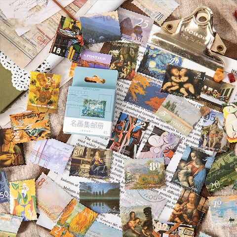 45PCS Famous Paintings Stamp Collection Decorative Stickers