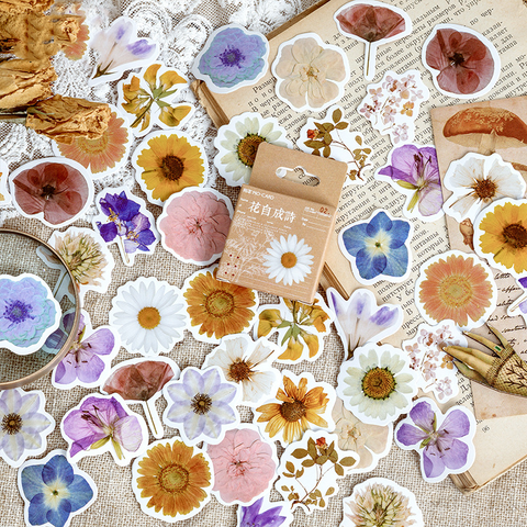 46PCS Flower Poetry Decorative Stickers
