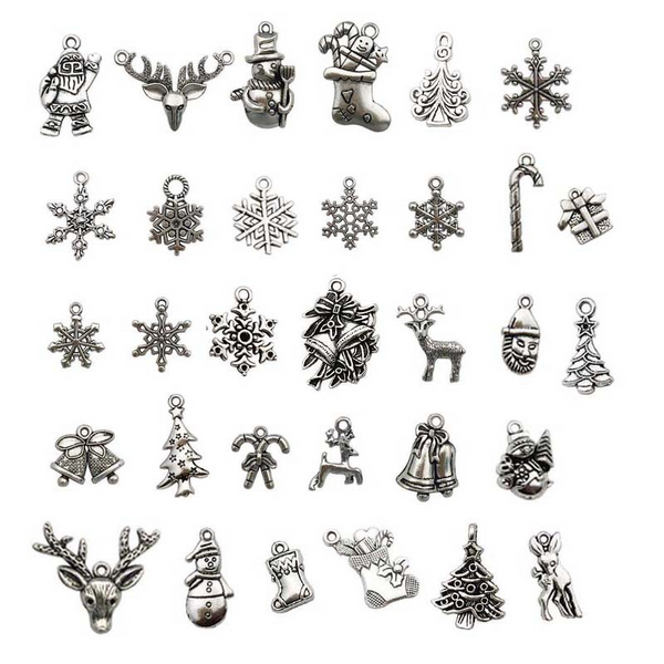 50Pcs Christmas Silver Accessories Pendants