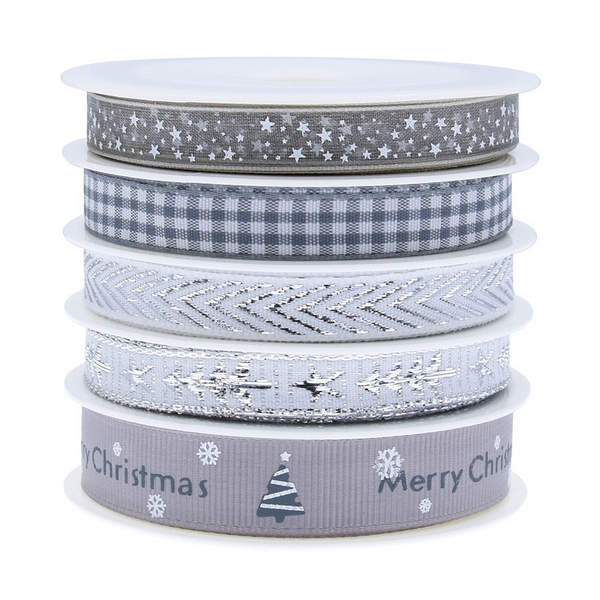 Christmas Printed Pentagram Embroidery Silver Set Ribbon