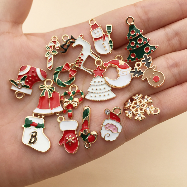 20-50PCS Christmas Dripping Oil Alloy Accessories Pendants