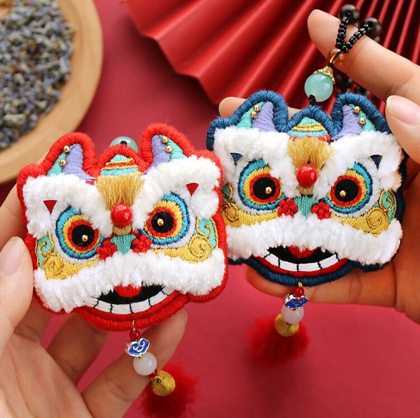 Chinese Lion  Incense Bag Pendant DIY Hand Embroidery Kit