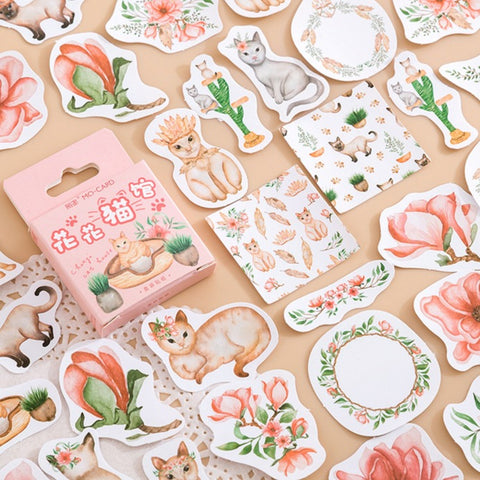 46pcs Flowers & Cats Stickers