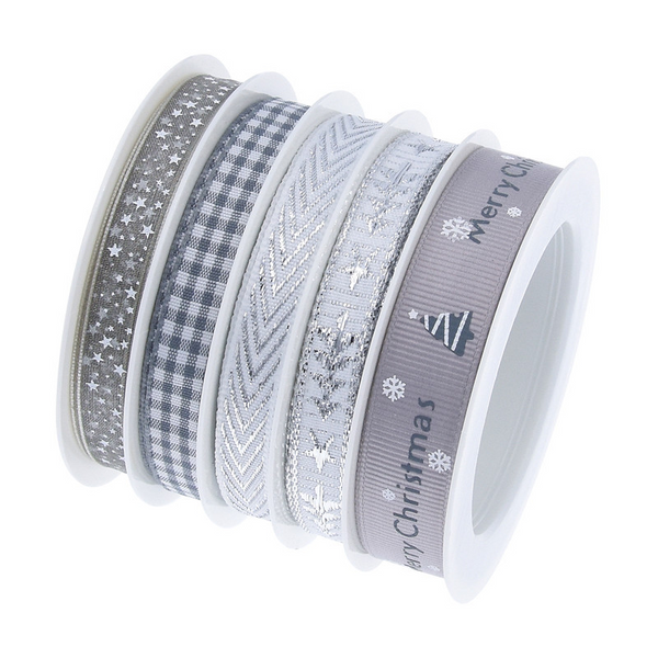 Christmas Printed Pentagram Embroidery Silver Set Ribbon