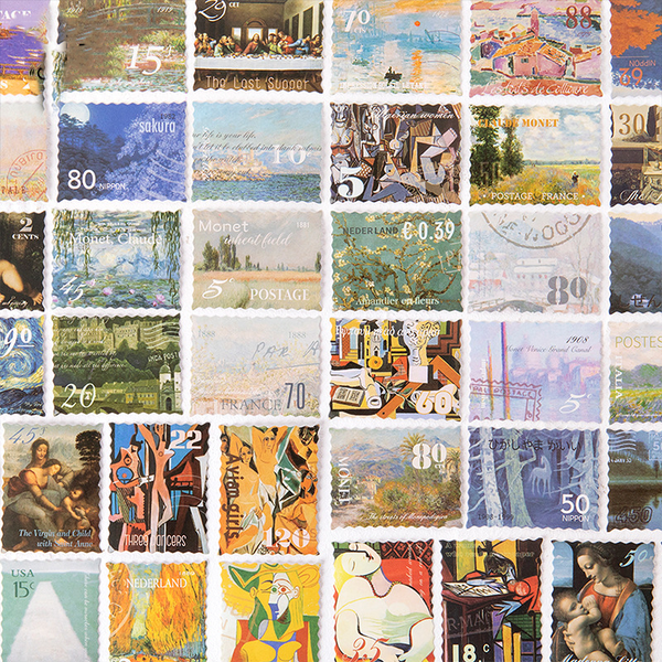 45PCS Famous Paintings Stamp Collection Decorative Stickers