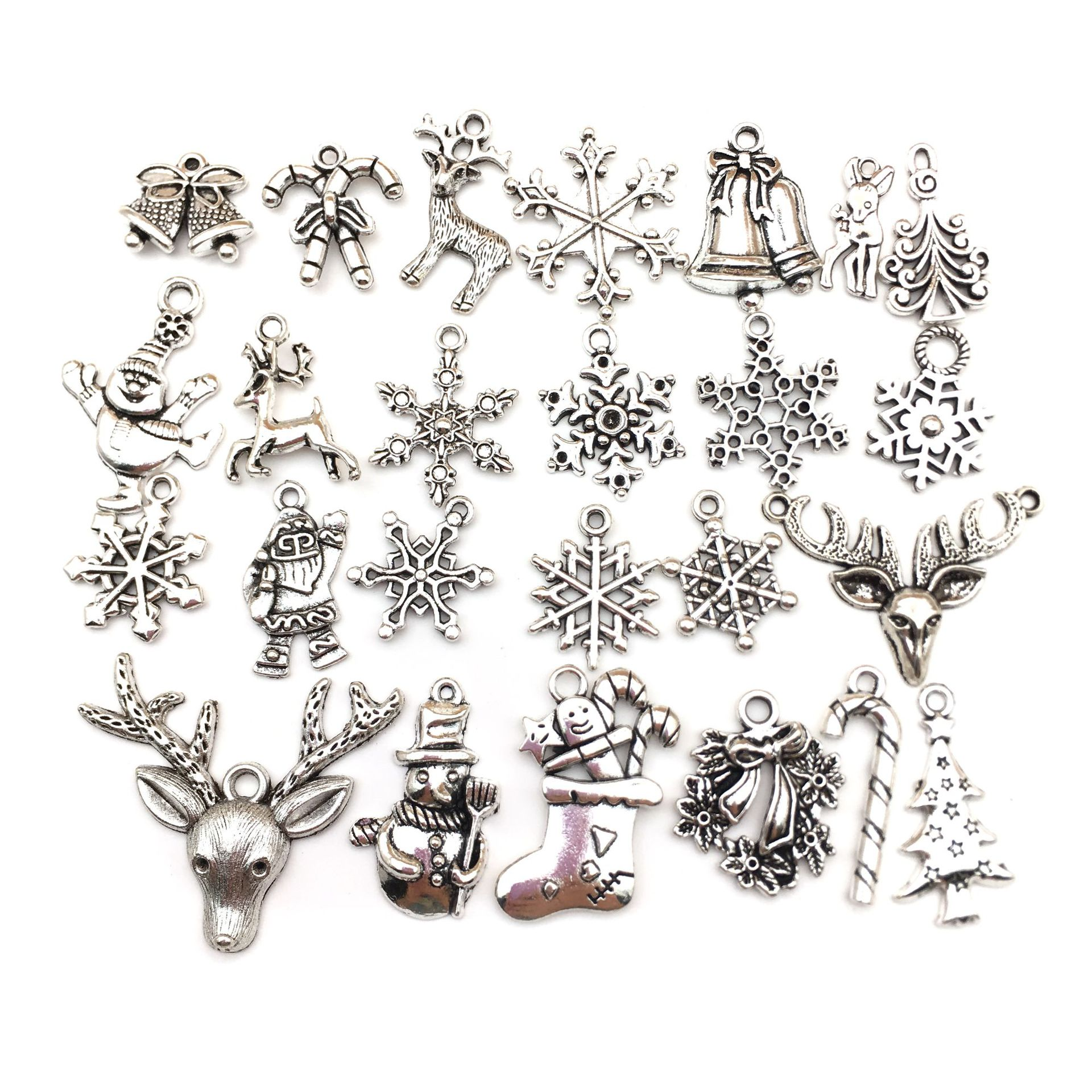 50Pcs Christmas Silver Accessories Pendants