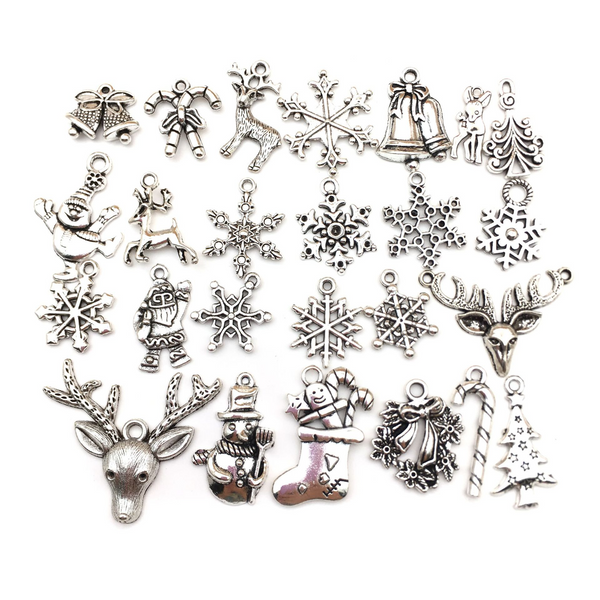50Pcs Christmas Silver Accessories Pendants