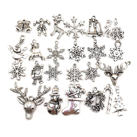 50Pcs Christmas Silver Accessories Pendants