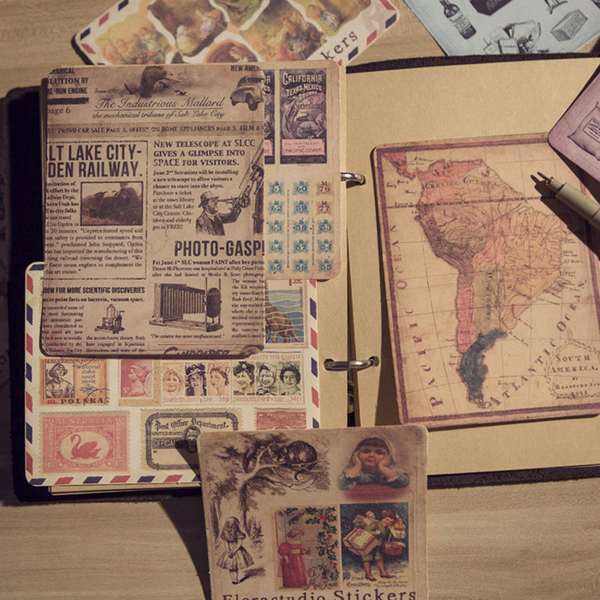 10PCS Retro Map Stamp Stickers Paper
