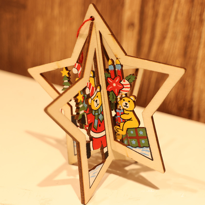 3D Christmas Wooden Carving Pendant