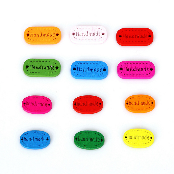 50pcs Oval Cartoon Printed Wooden Buttons