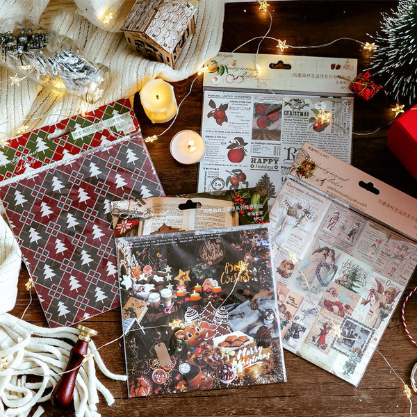 8PCS Forest Christmas Eve Series Background Stickers