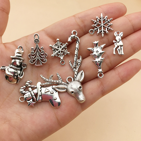 50Pcs Christmas Silver Accessories Pendants