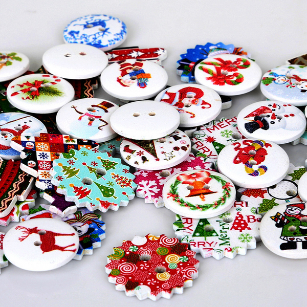50pcs Christmas Cartoon Printed Buttons