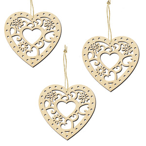 10Pcs Carved Love Wood Valentine's Day Pendants