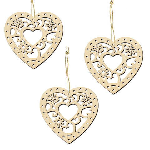 10Pcs Carved Love Wood Valentine's Day Pendants