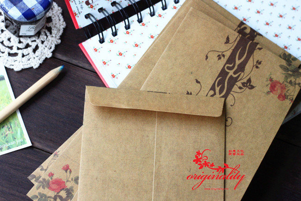 5PCS Vintage Rose Kraft Envelopes