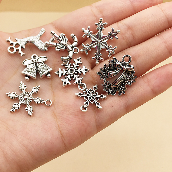 50Pcs Christmas Silver Accessories Pendants