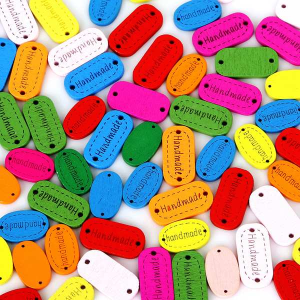 50pcs Oval Cartoon Printed Wooden Buttons