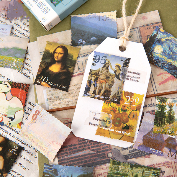45PCS Famous Paintings Stamp Collection Decorative Stickers