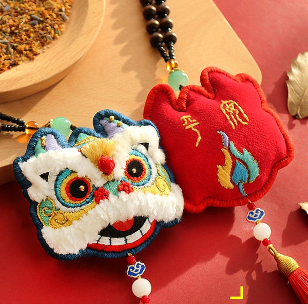 Chinese Lion  Incense Bag Pendant DIY Hand Embroidery Kit