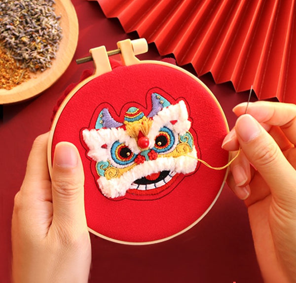 Chinese Lion  Incense Bag Pendant DIY Hand Embroidery Kit