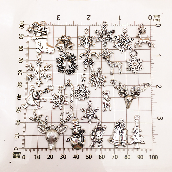 50Pcs Christmas Silver Accessories Pendants