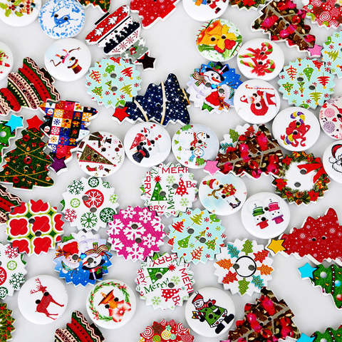50pcs Christmas Cartoon Printed Buttons