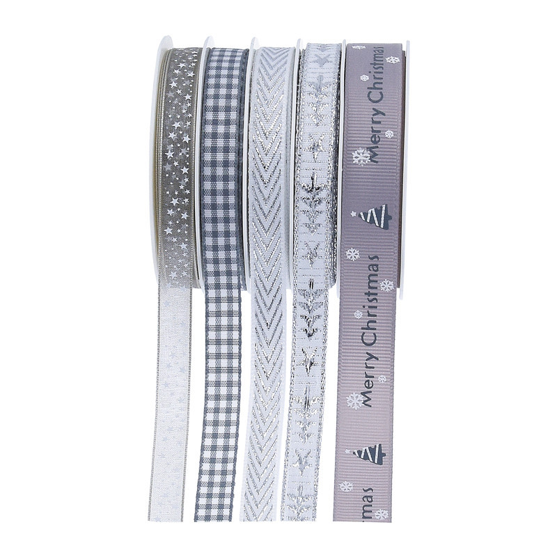 Christmas Printed Pentagram Embroidery Silver Set Ribbon