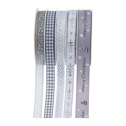 Christmas Printed Pentagram Embroidery Silver Set Ribbon