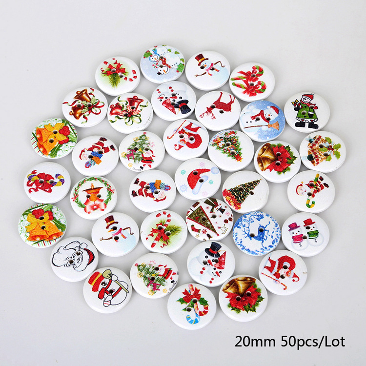 50pcs Christmas Cartoon Printed Buttons