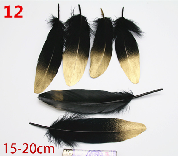 10PCS Natural Golden Black Feather